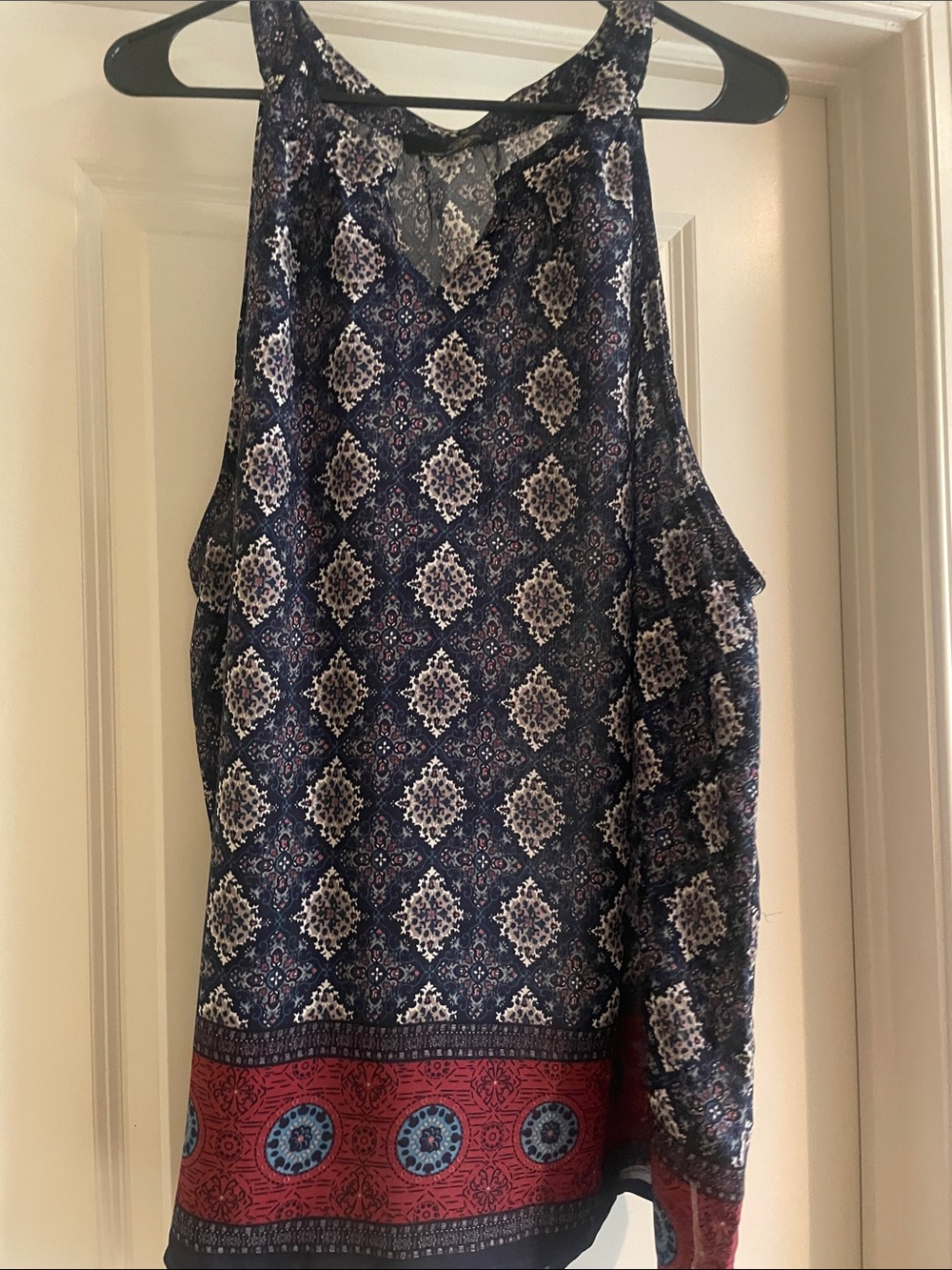 Suzanne Betro Navy Printed Racerback Camisole with Red Border